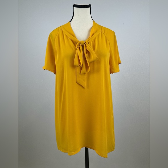 Pleione Tops - Pleione Mustard Tie-Front Blouse